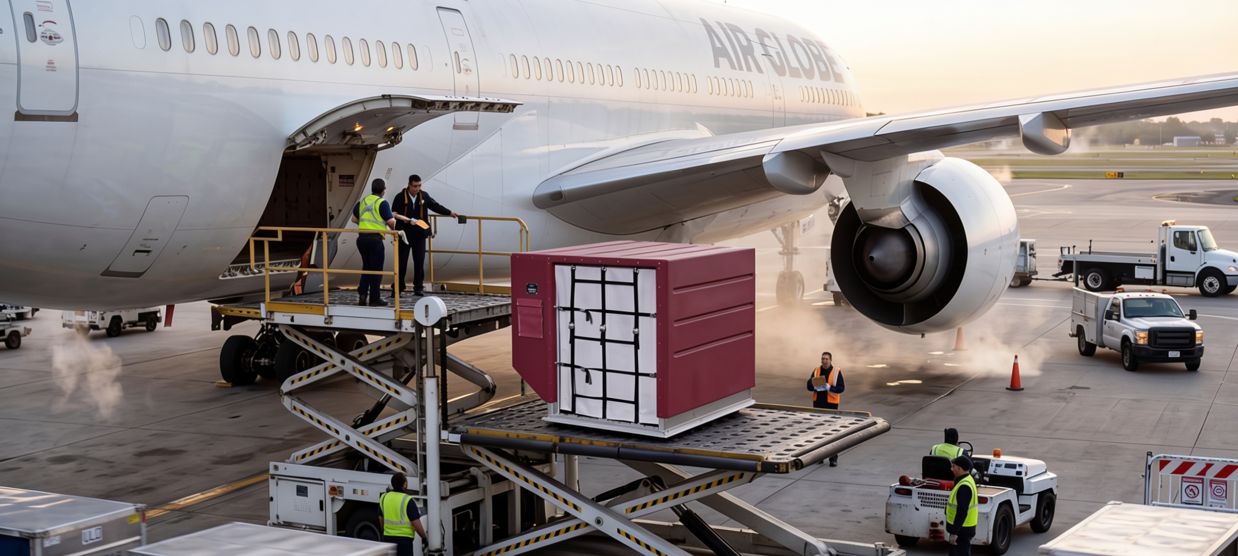 Rotomolded LD-2 Air Cargo Container on Hydraulic Loader ready to load onto plane