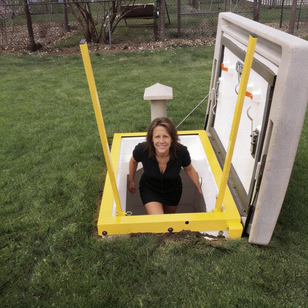 Customer coming out of Tornado Shelter.