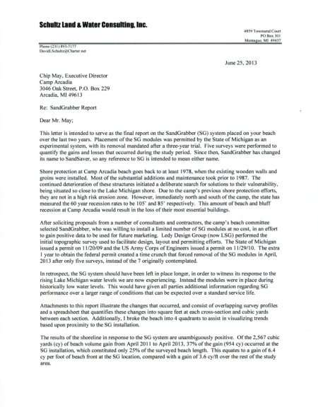 Sandsaver Lake Michigan beach erosion solution 3rd Party Report